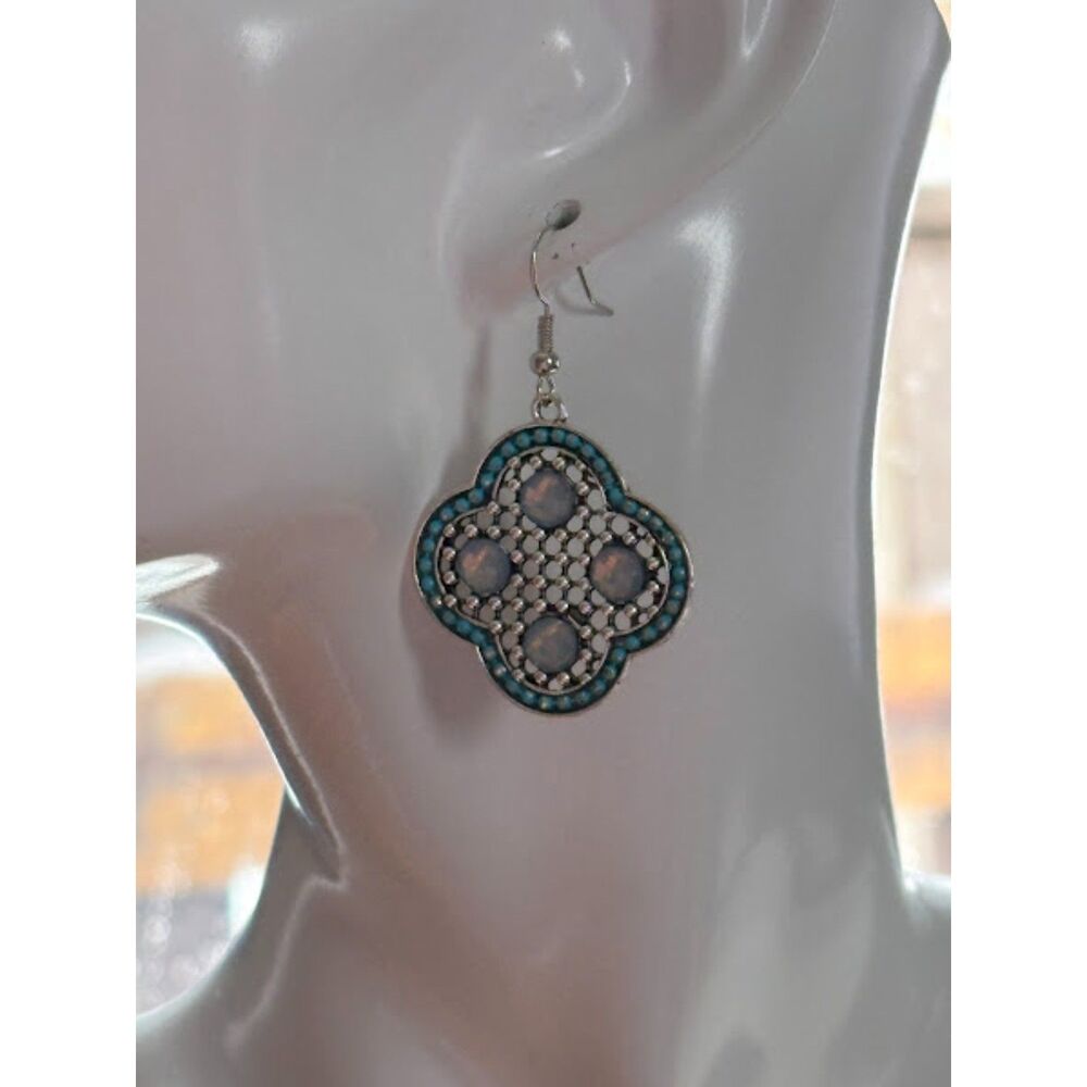 Silver & Blue Quatrefoil Earrings